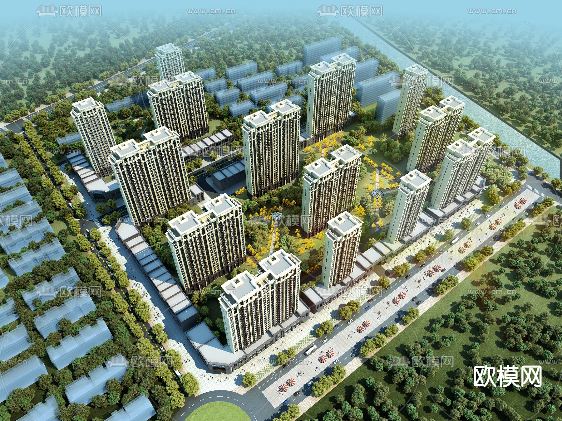 住宅小区鸟瞰3d模型下载