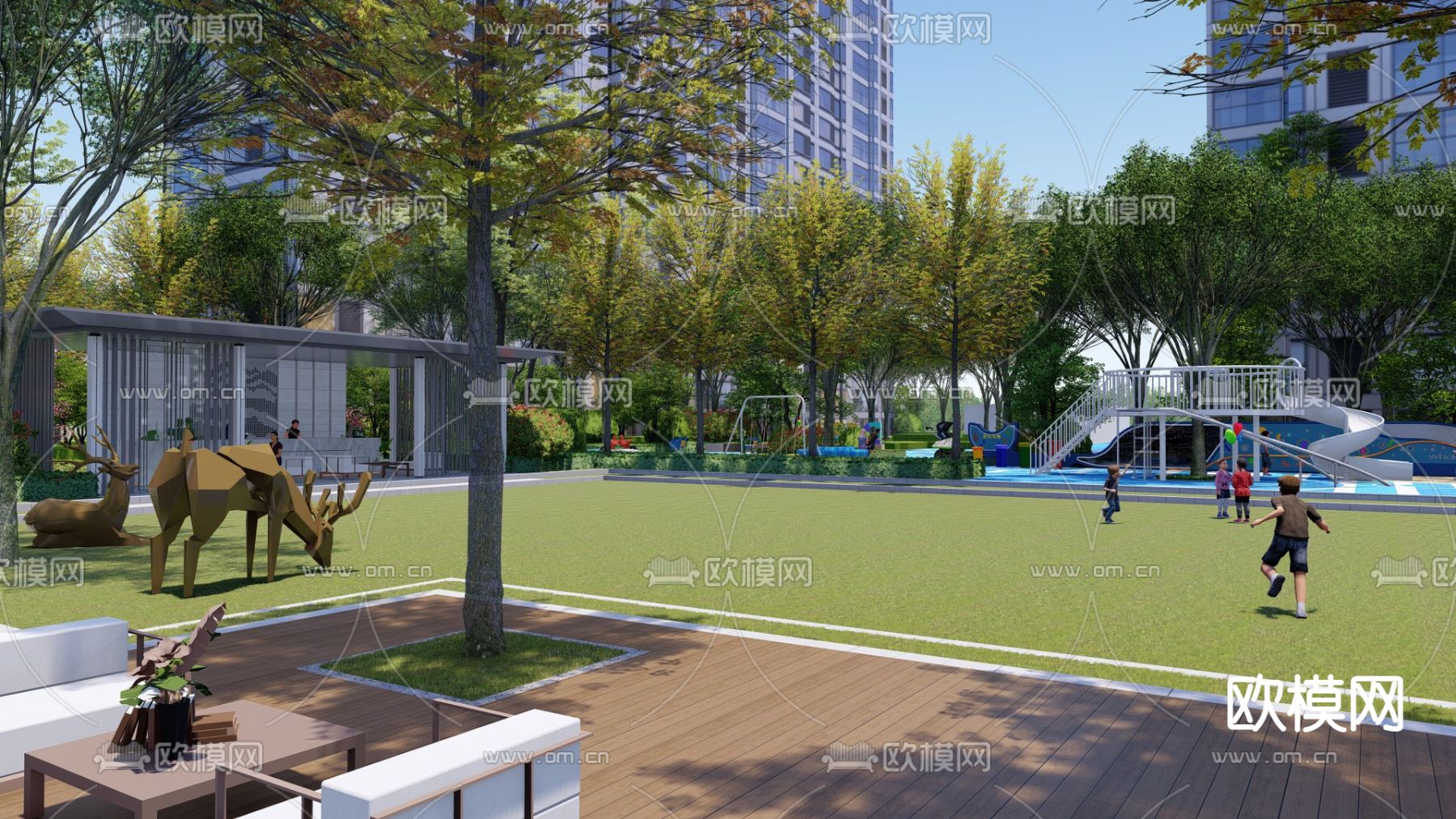 住宅游乐场 儿童活动区su模型下载（渲染图3）