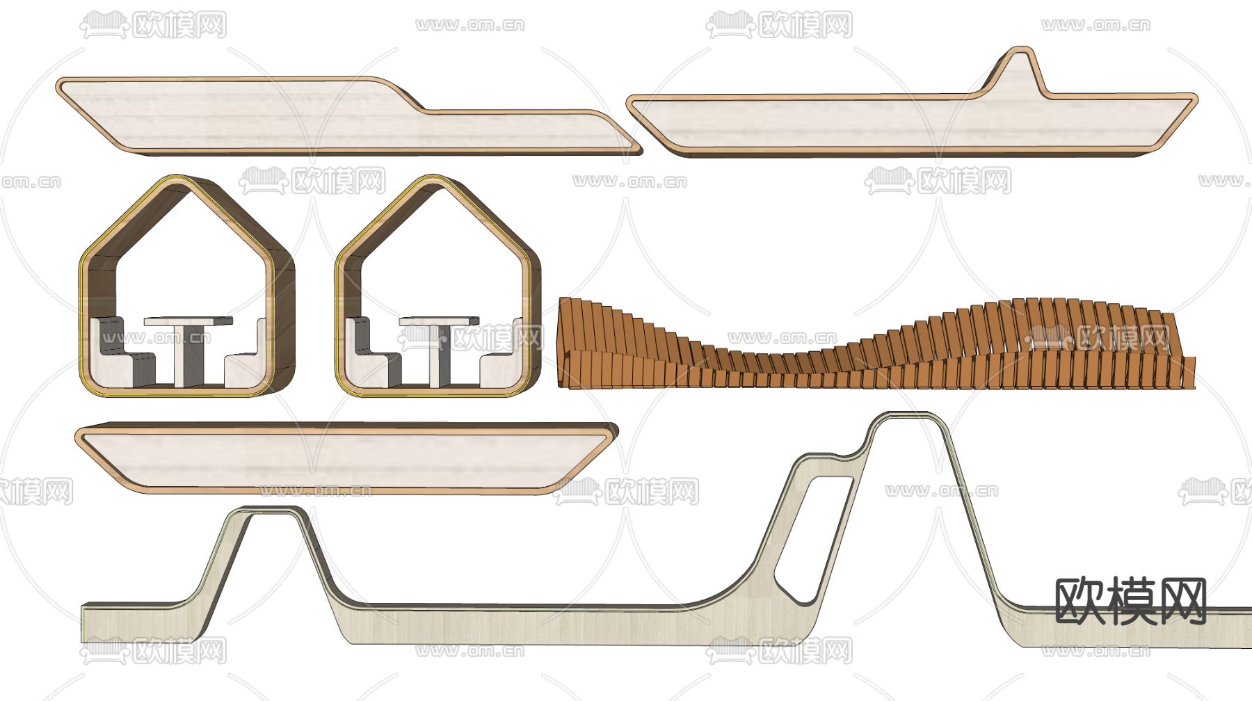 现代户外景观座椅su模型下载（渲染图1）