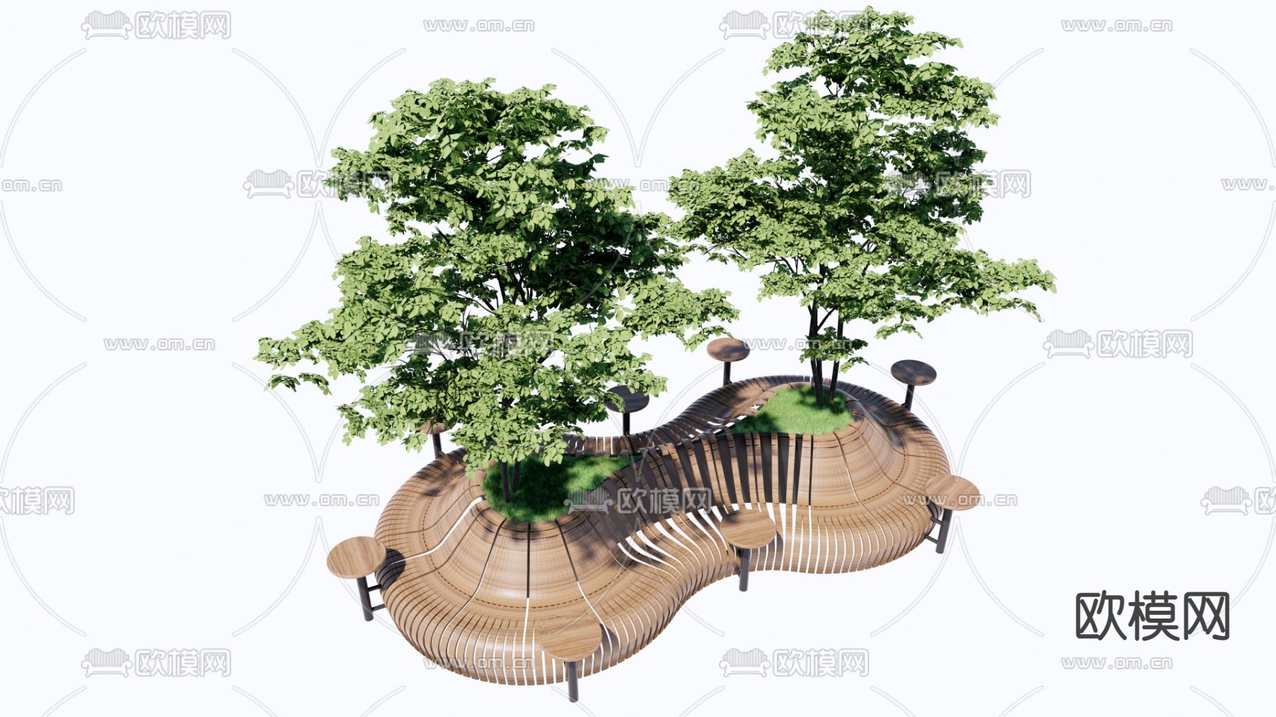 景观树池 户外座椅su模型下载（渲染图1）