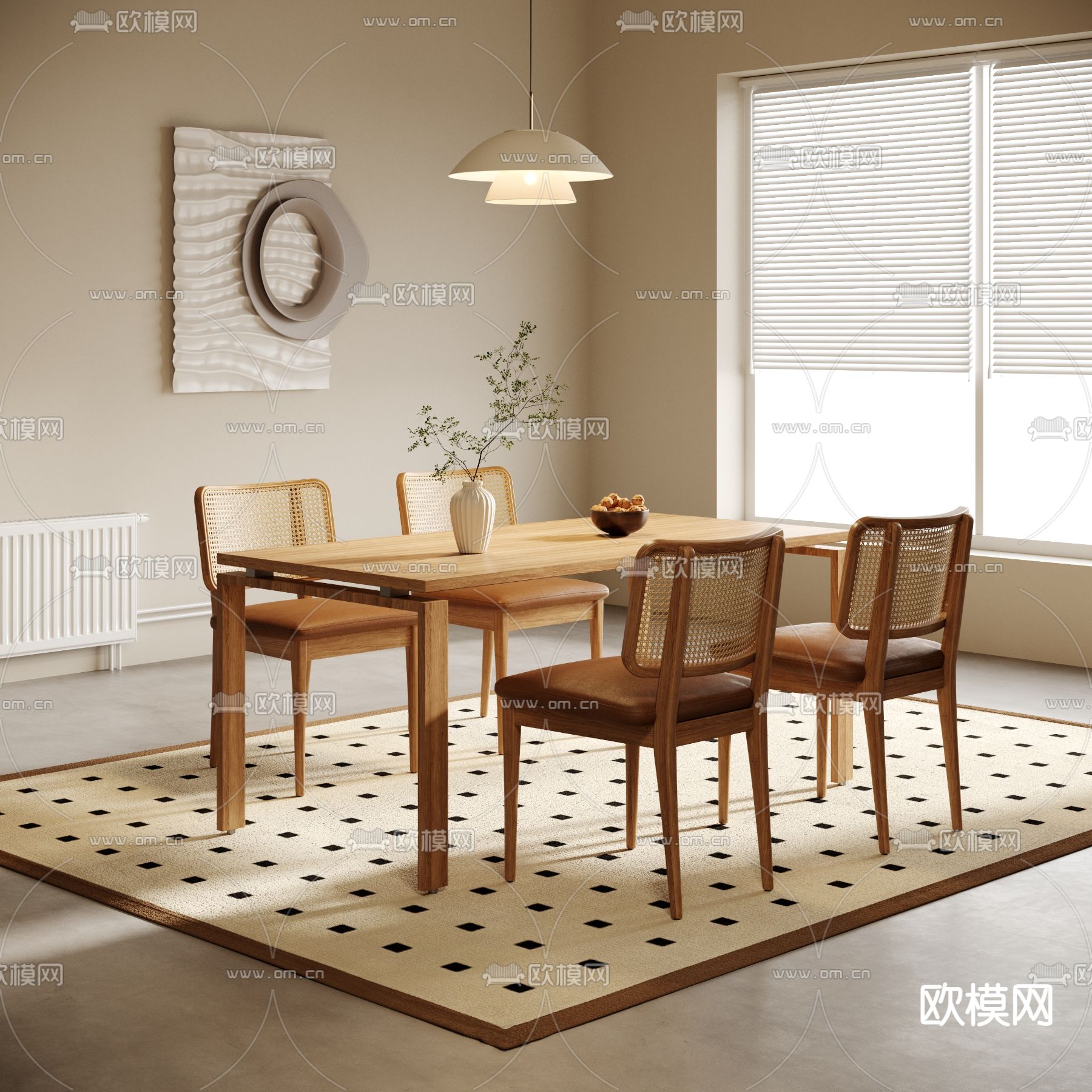北欧餐桌椅3d模型下载