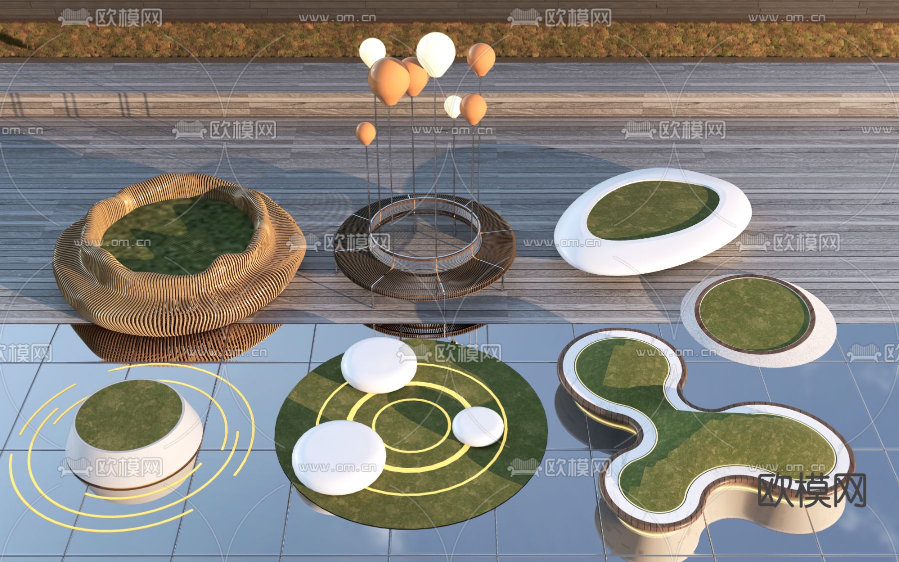 现代户外景观座椅su模型下载（渲染图1）