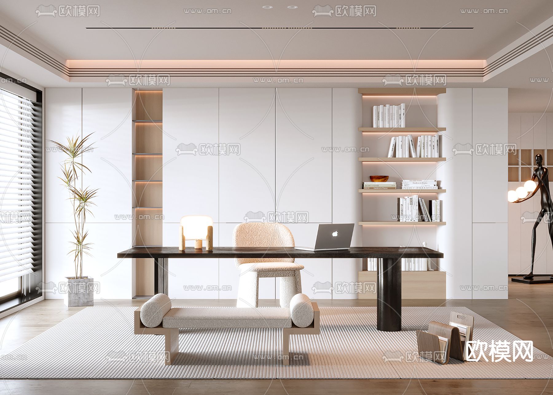 现代书房3d模型下载（渲染图1）