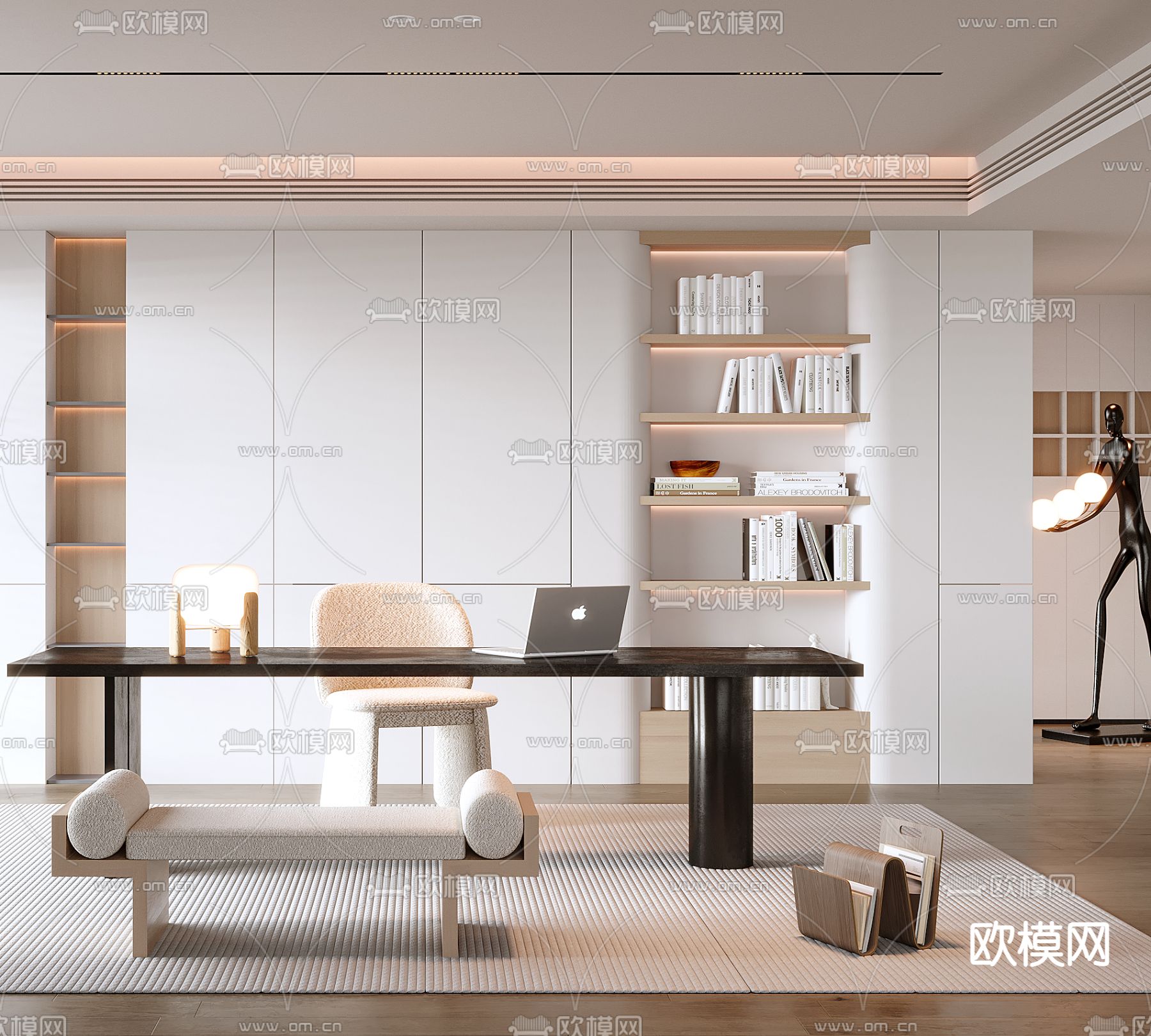 现代书房3d模型下载（渲染图2）