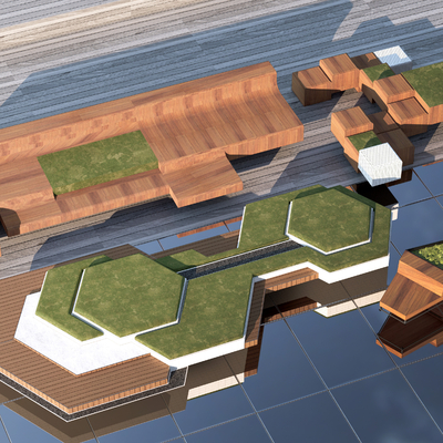  现代户外景观座椅su模型 