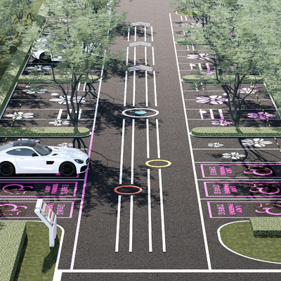  户外停车场su模型 