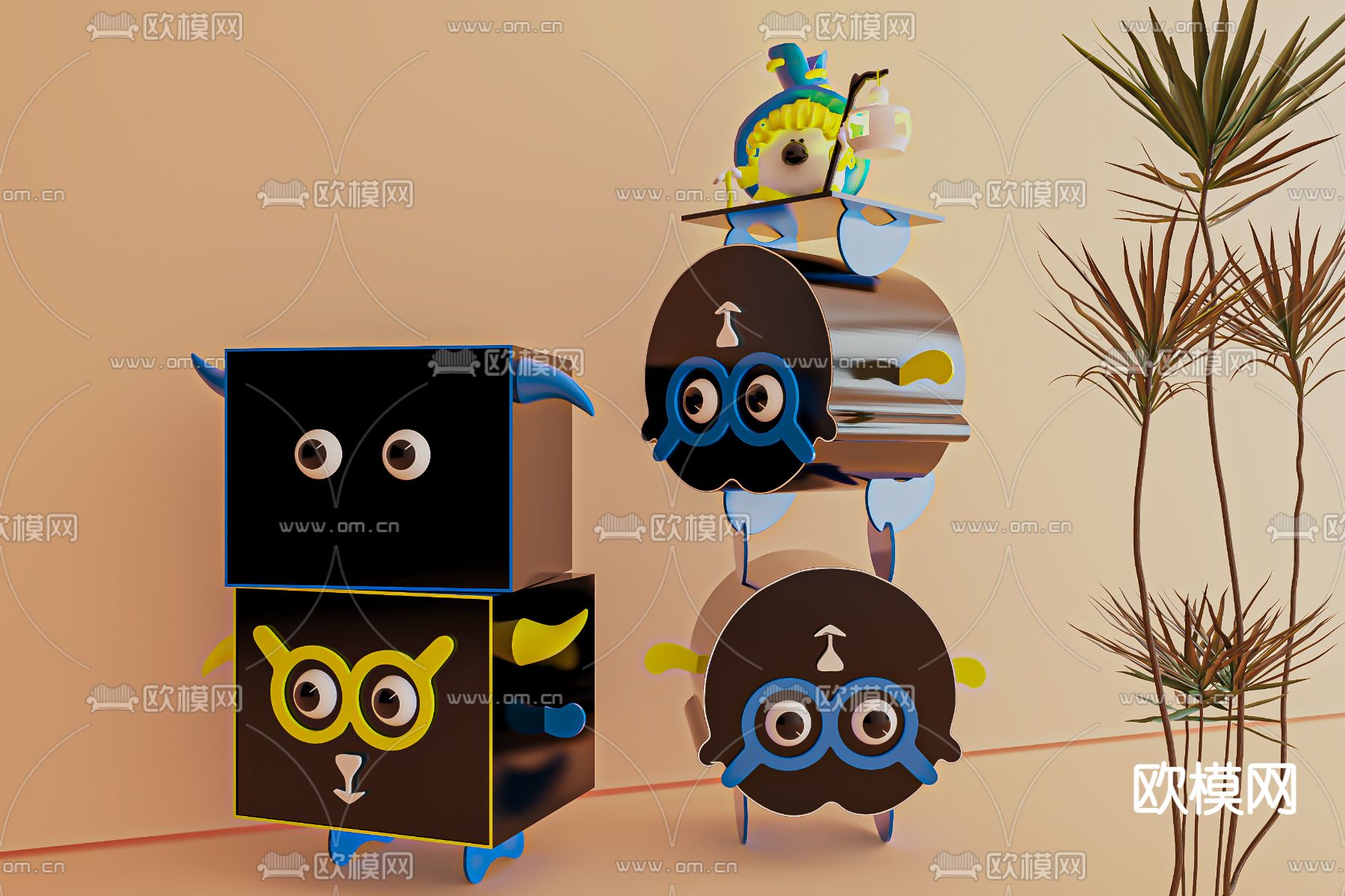 儿童柜 卡通边柜3d模型下载