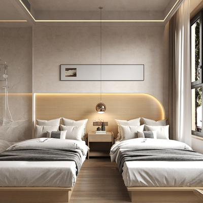  民宿客房 双床房su模型 