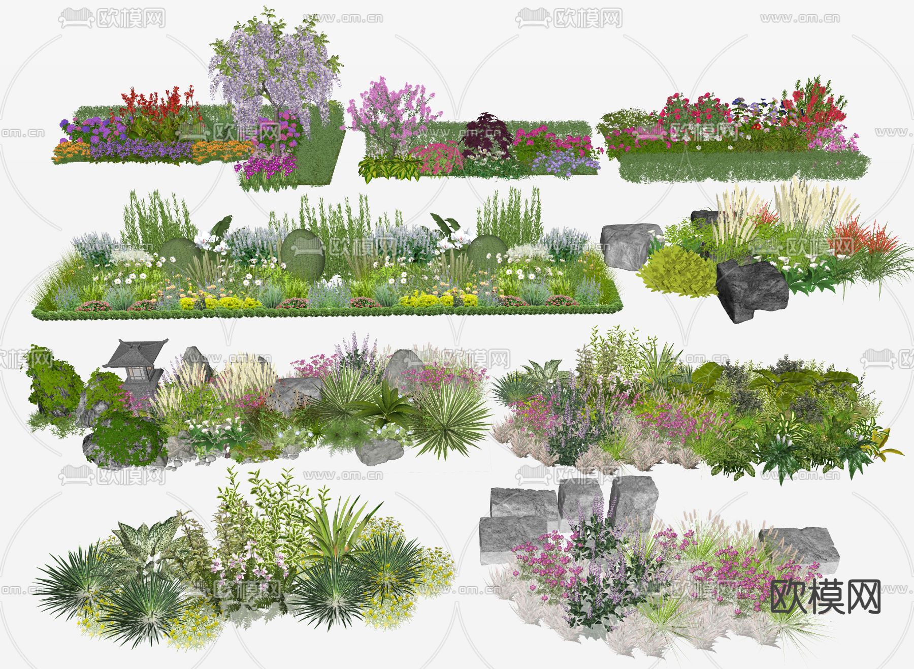灌木花草植物堆su模型下载（渲染图2）