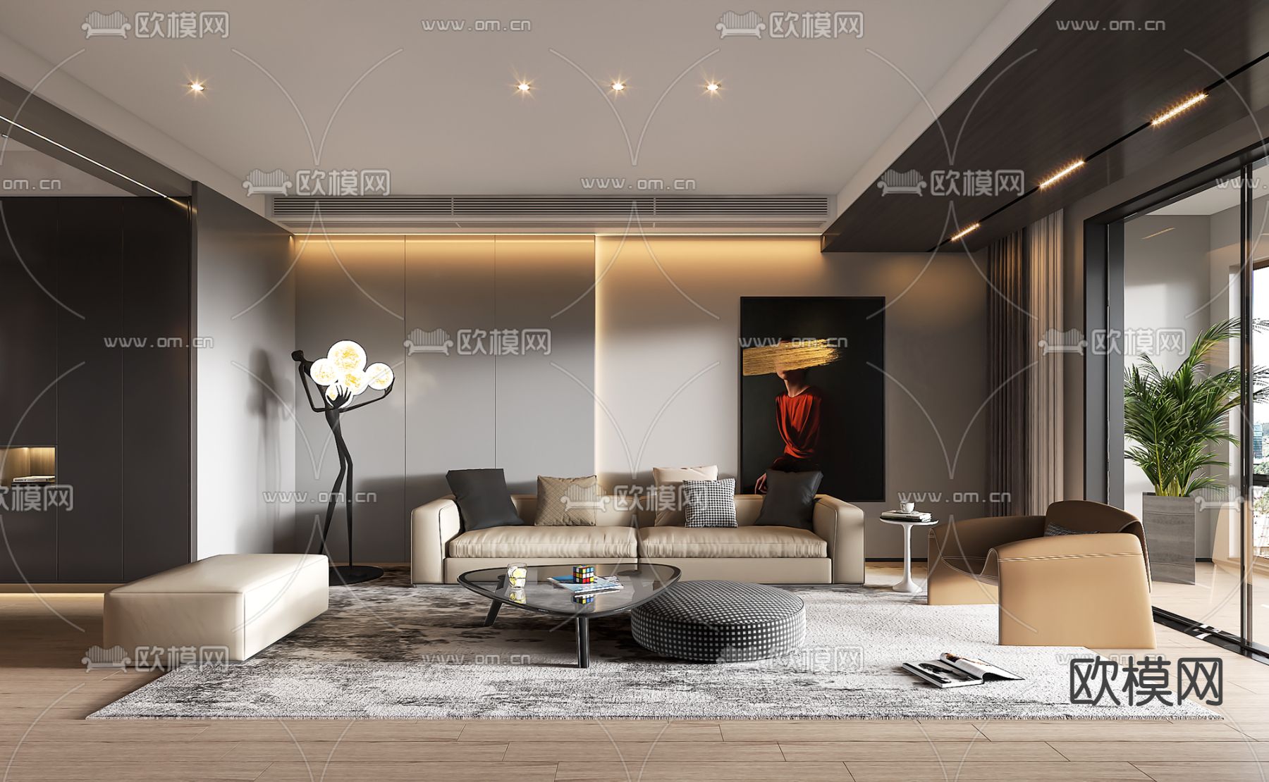 现代客厅3d模型下载_ID14118014_3dmax免费模型-欧模网
