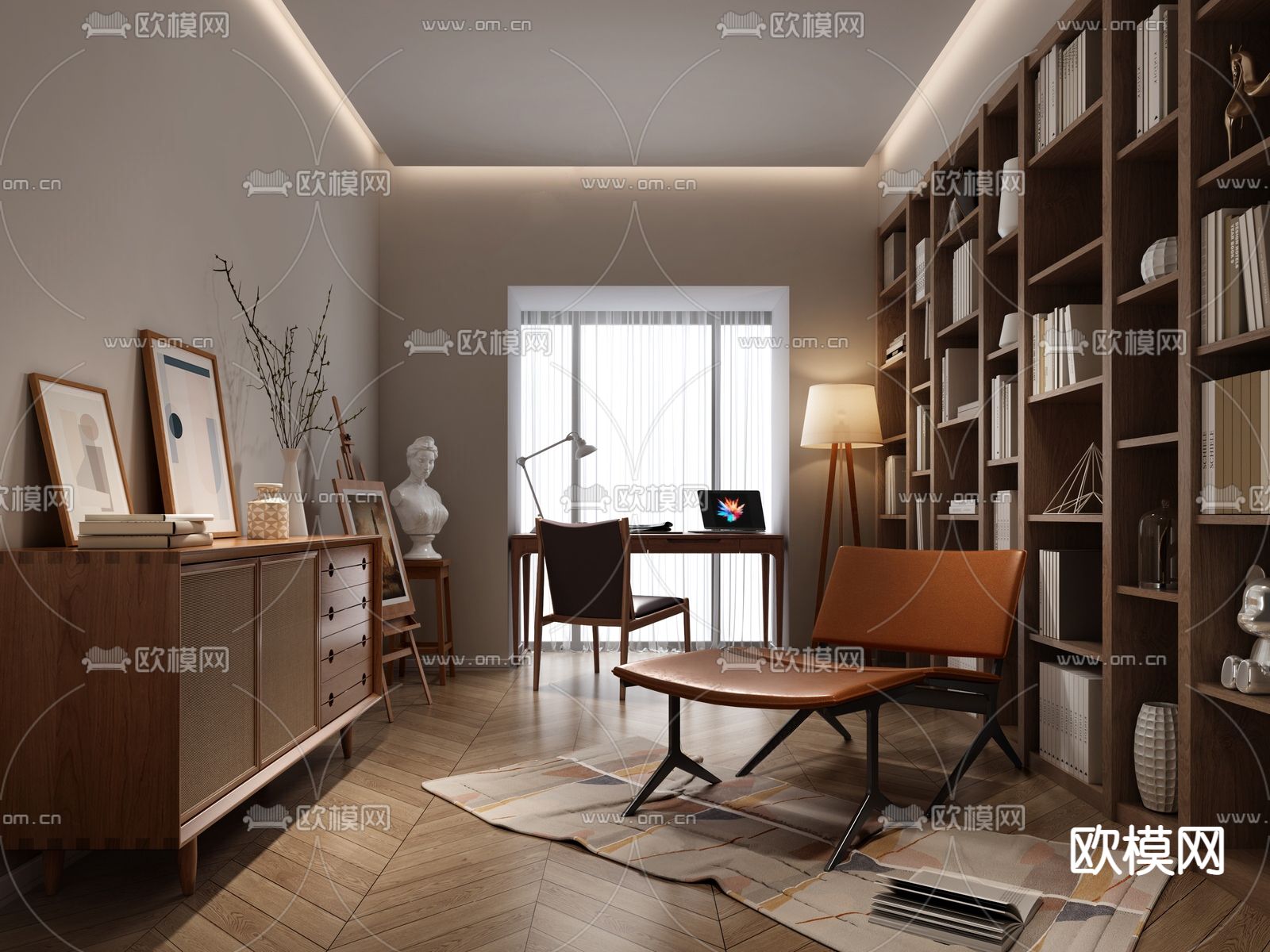 北欧风书房su模型下载（渲染图1）