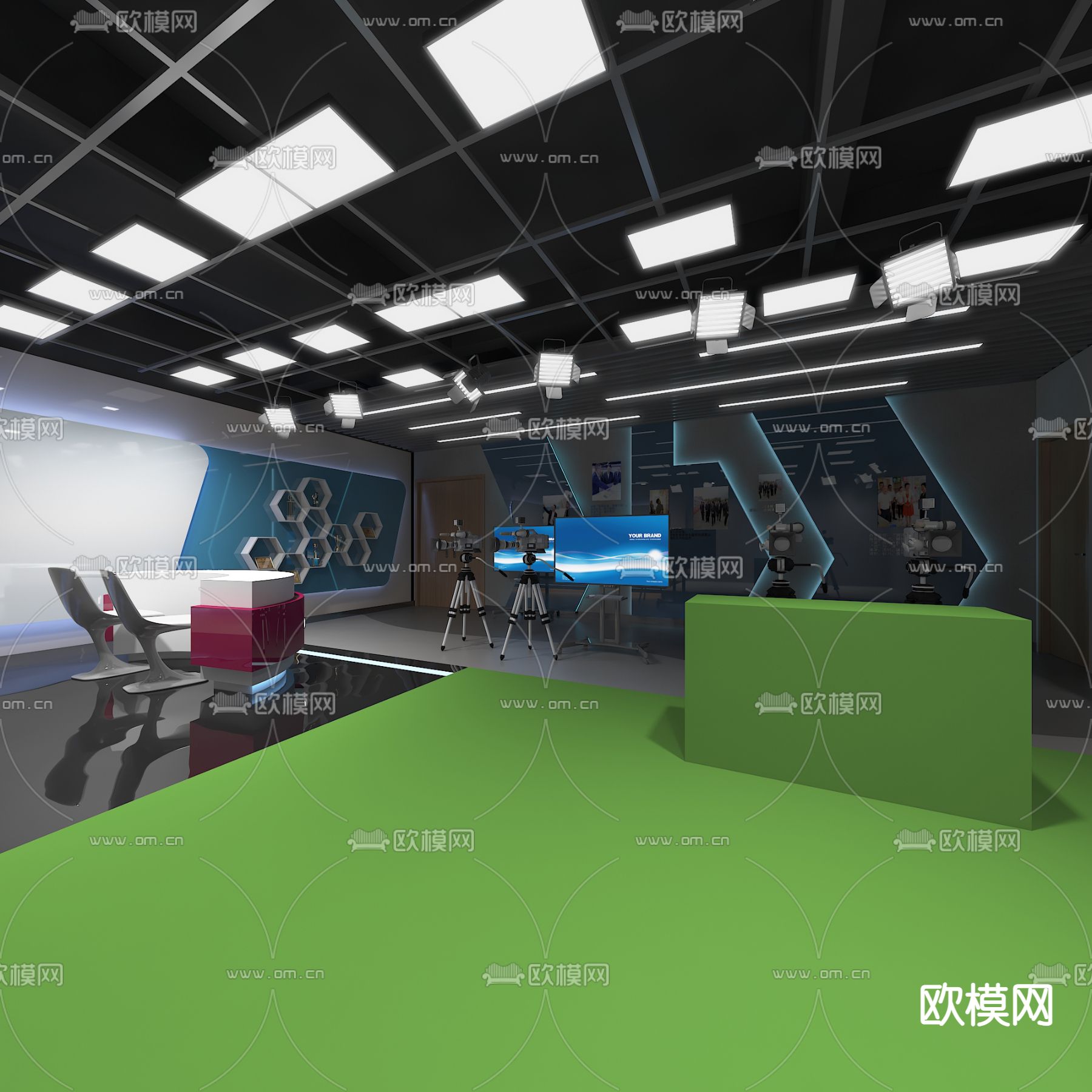 现代直播间 录播室 演播室3d模型下载（渲染图2）