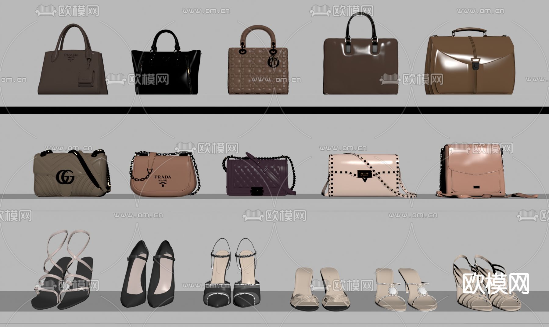 皮包 手提包 女士包 高跟鞋su模型下载（渲染图2）