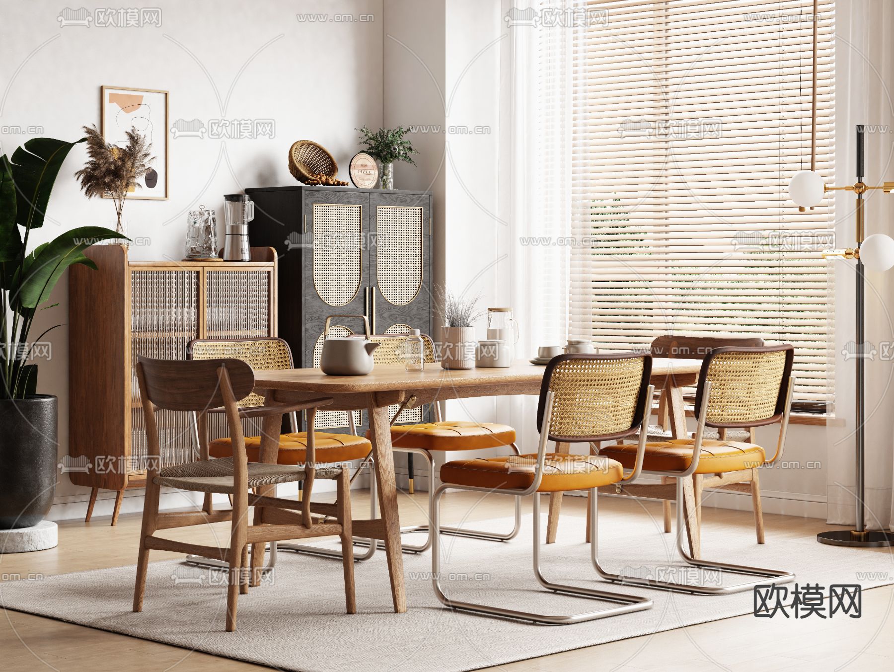 北欧餐桌椅3d模型下载（渲染图1）