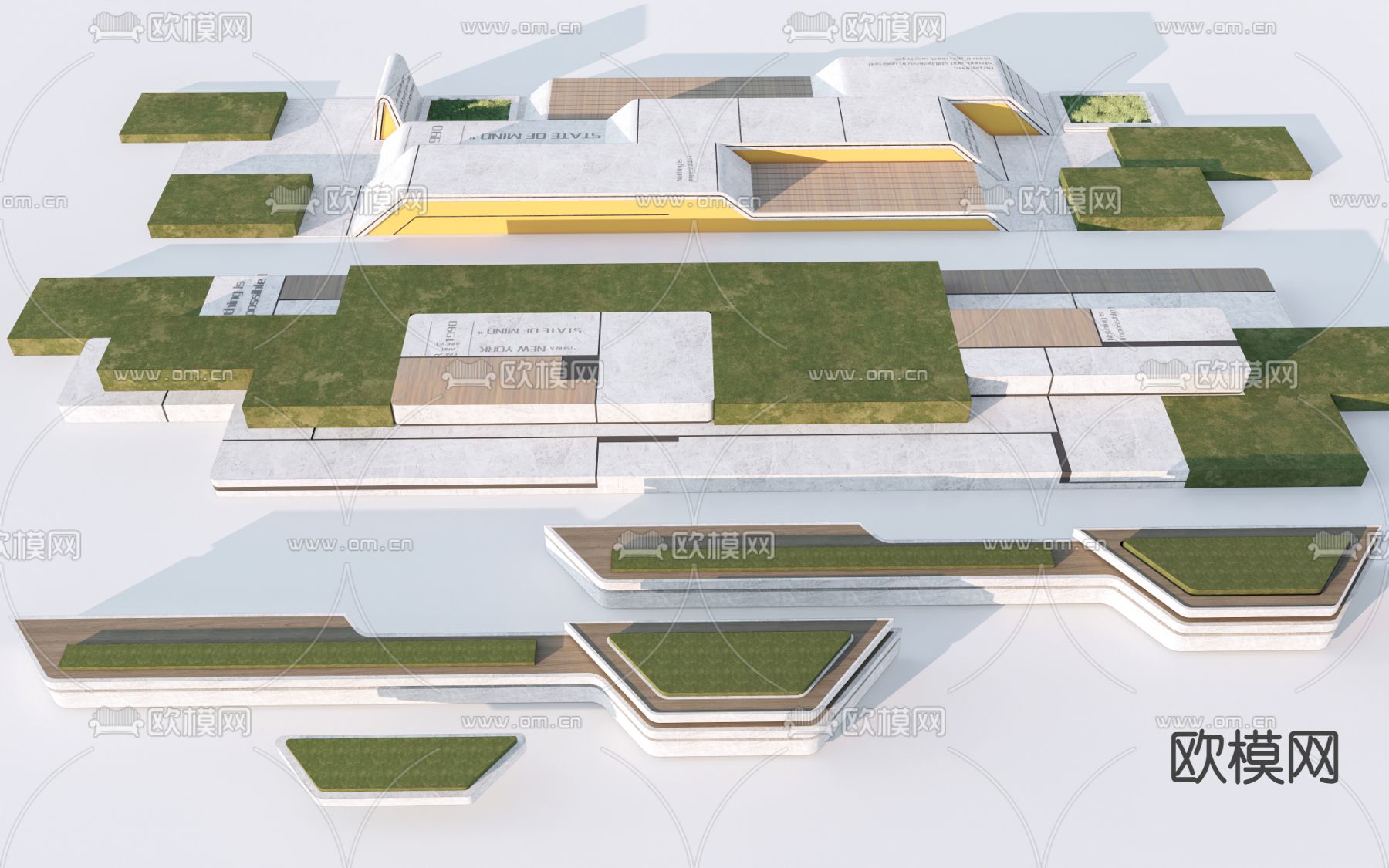 现代户外景观座椅su模型下载（渲染图1）