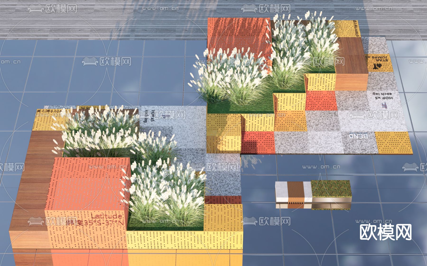 现代户外景观座椅su模型下载（渲染图1）