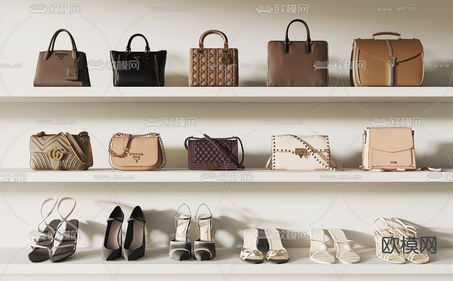 皮包 手提包 女士包 高跟鞋su模型下载（渲染图1）