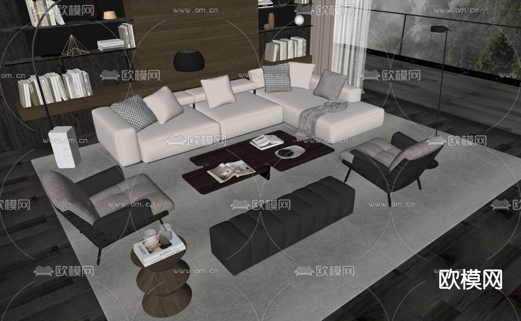 转角沙发 组合沙发su模型下载（渲染图2）