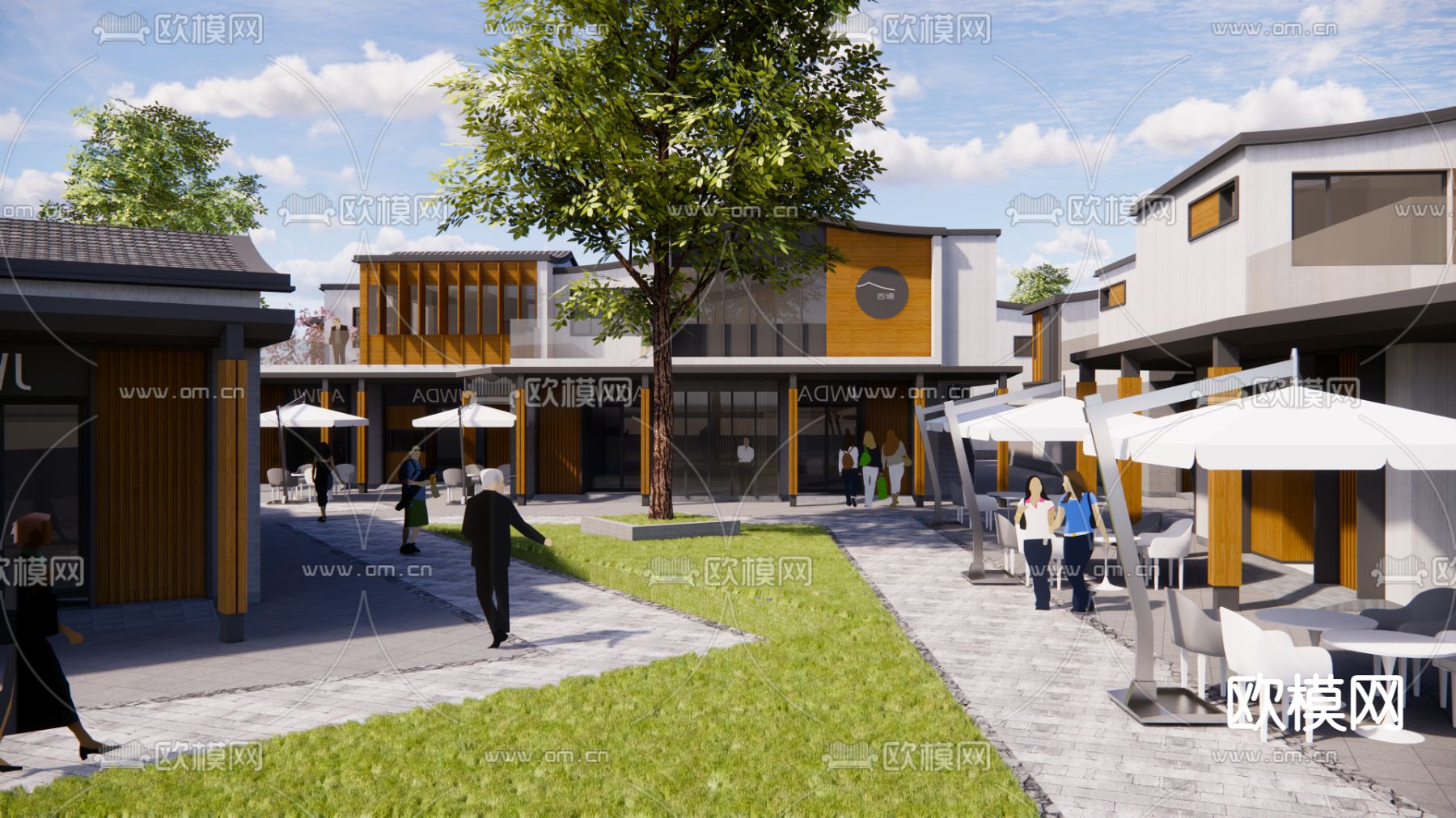 商业街su模型下载（渲染图1）