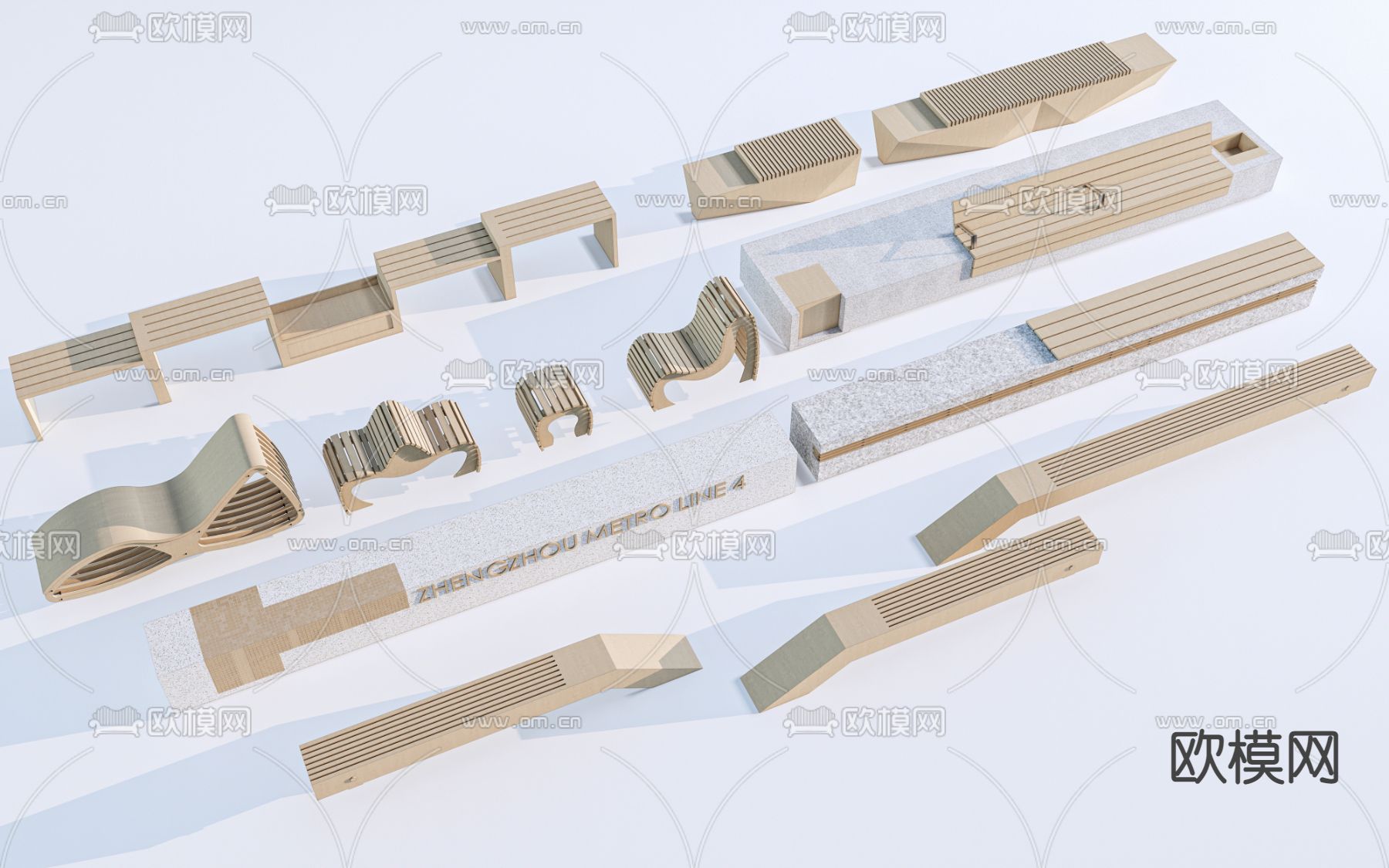 现代户外景观座椅su模型下载（渲染图1）