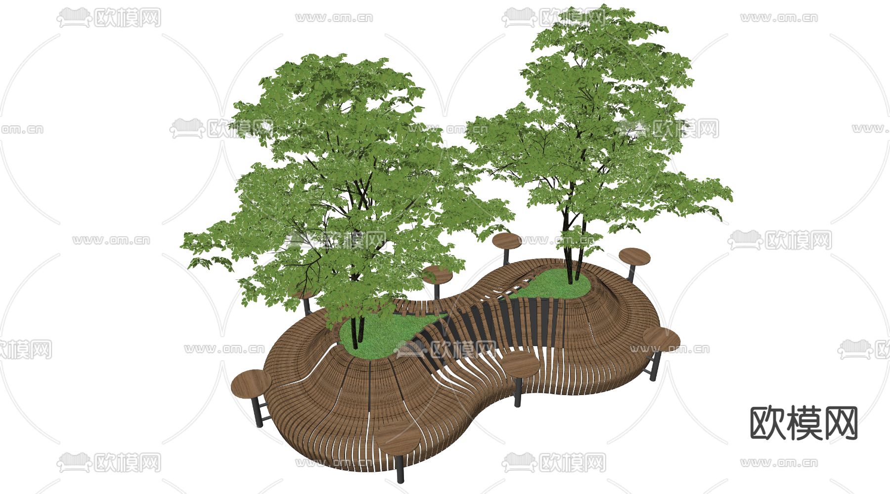 景观树池 户外座椅su模型下载（渲染图3）