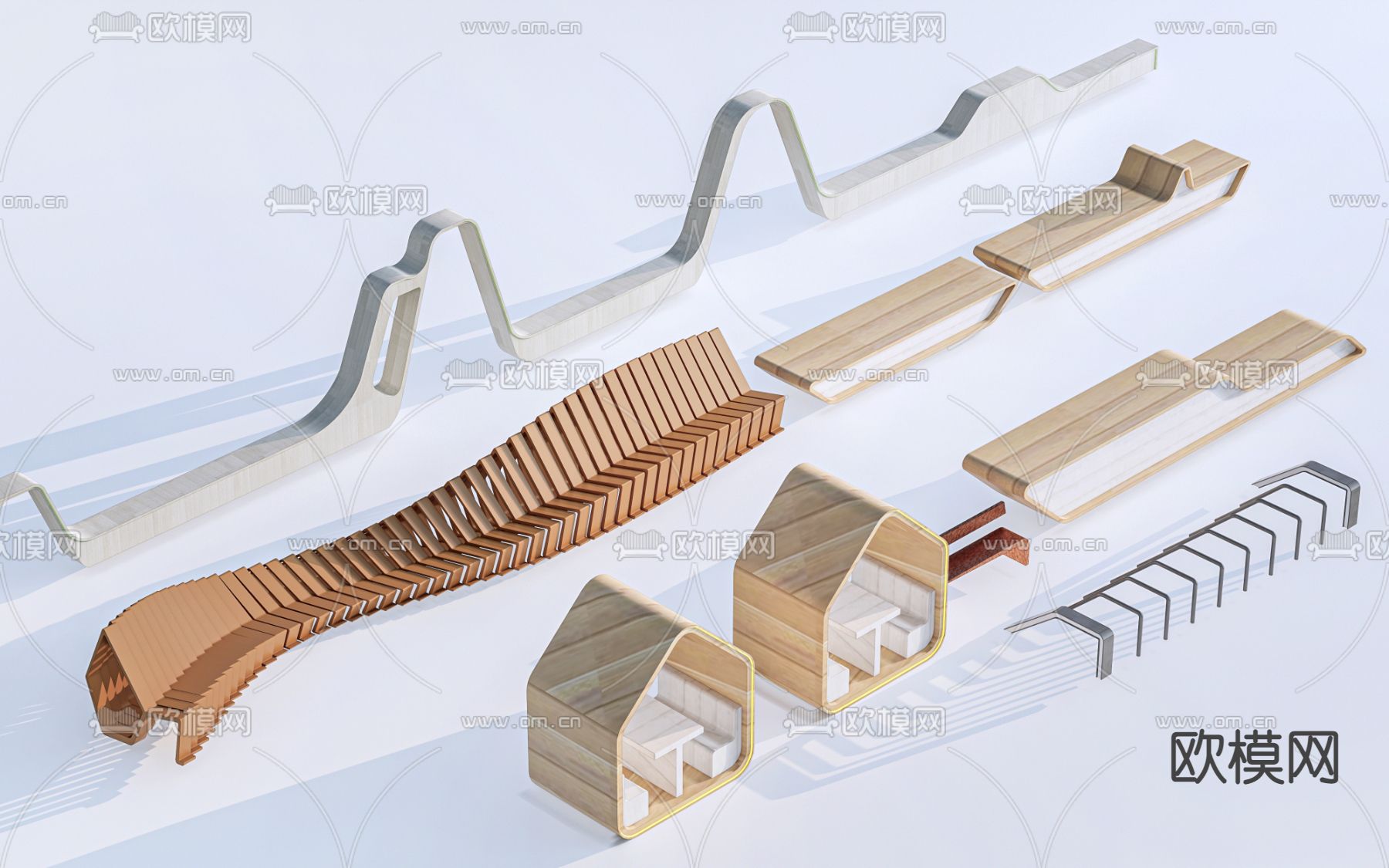 现代户外景观座椅su模型下载（渲染图1）