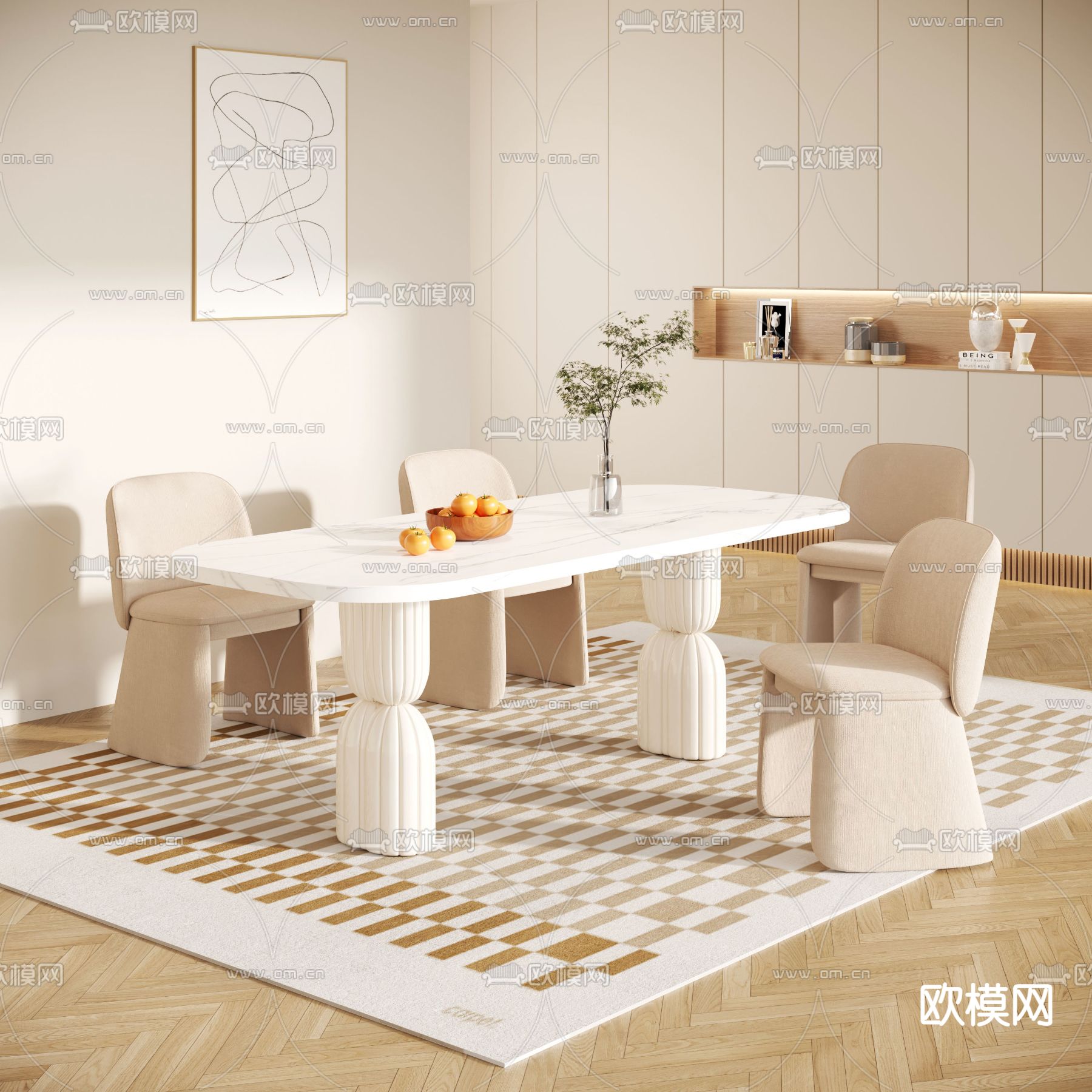 法式餐桌椅3d模型下载