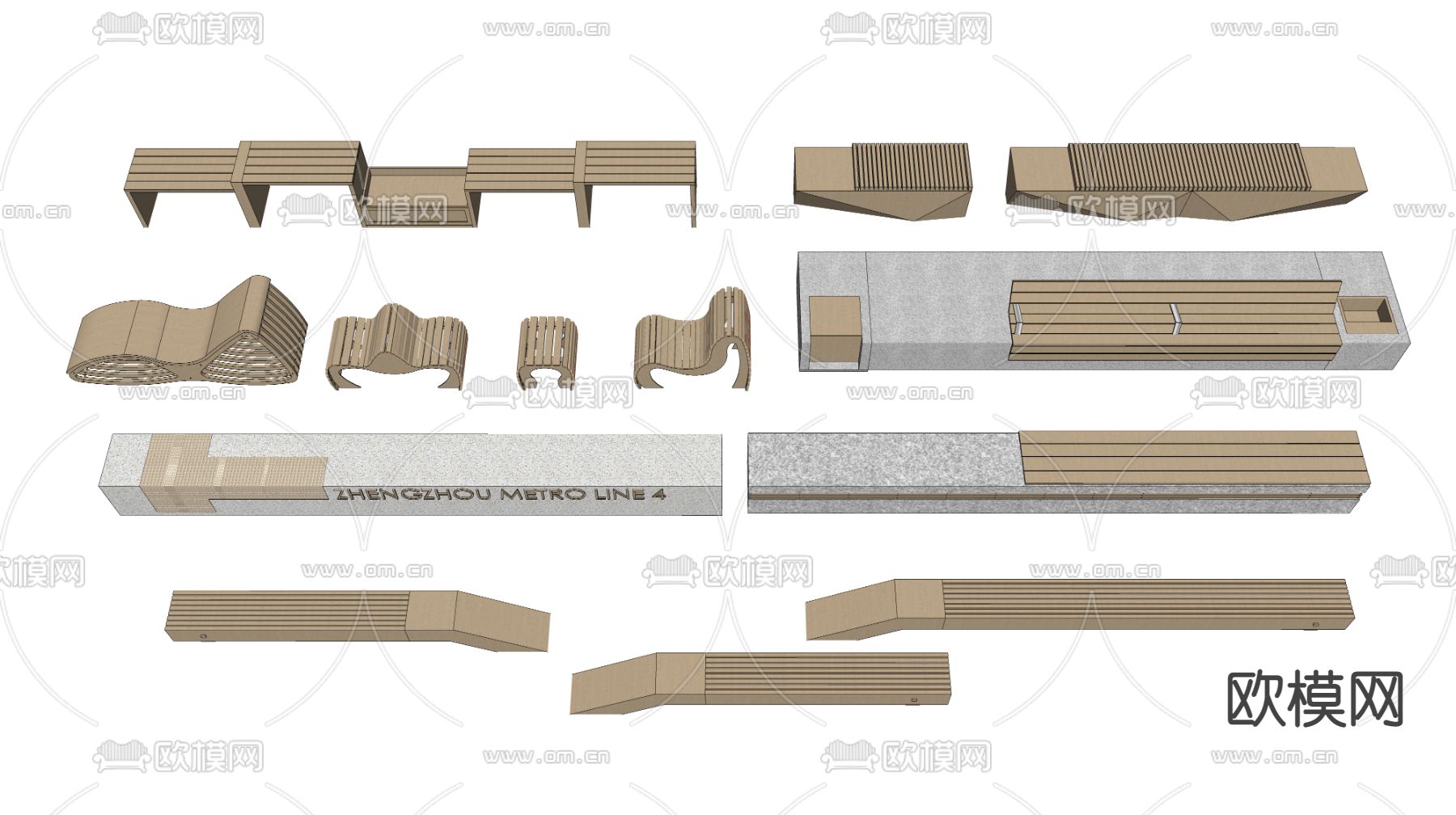 现代户外景观座椅su模型下载（渲染图2）