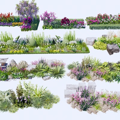  灌木花草植物堆su模型 