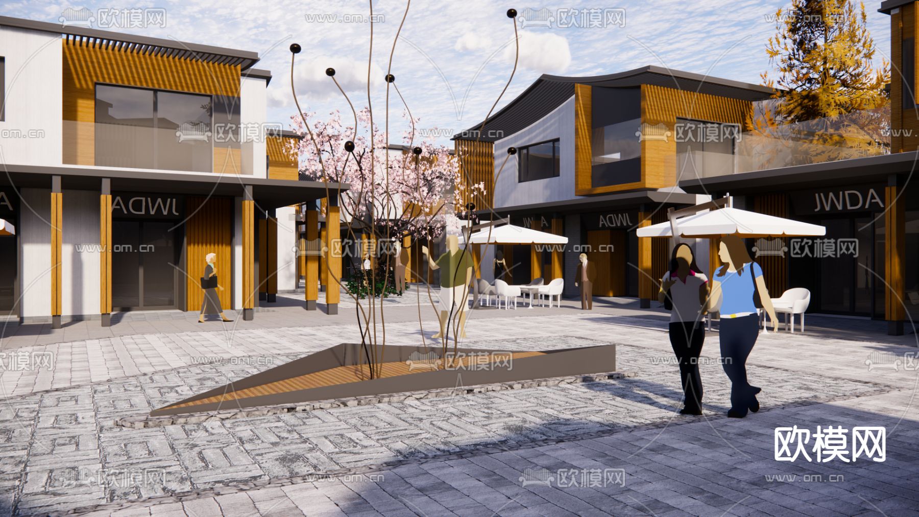 商业街su模型下载（渲染图2）