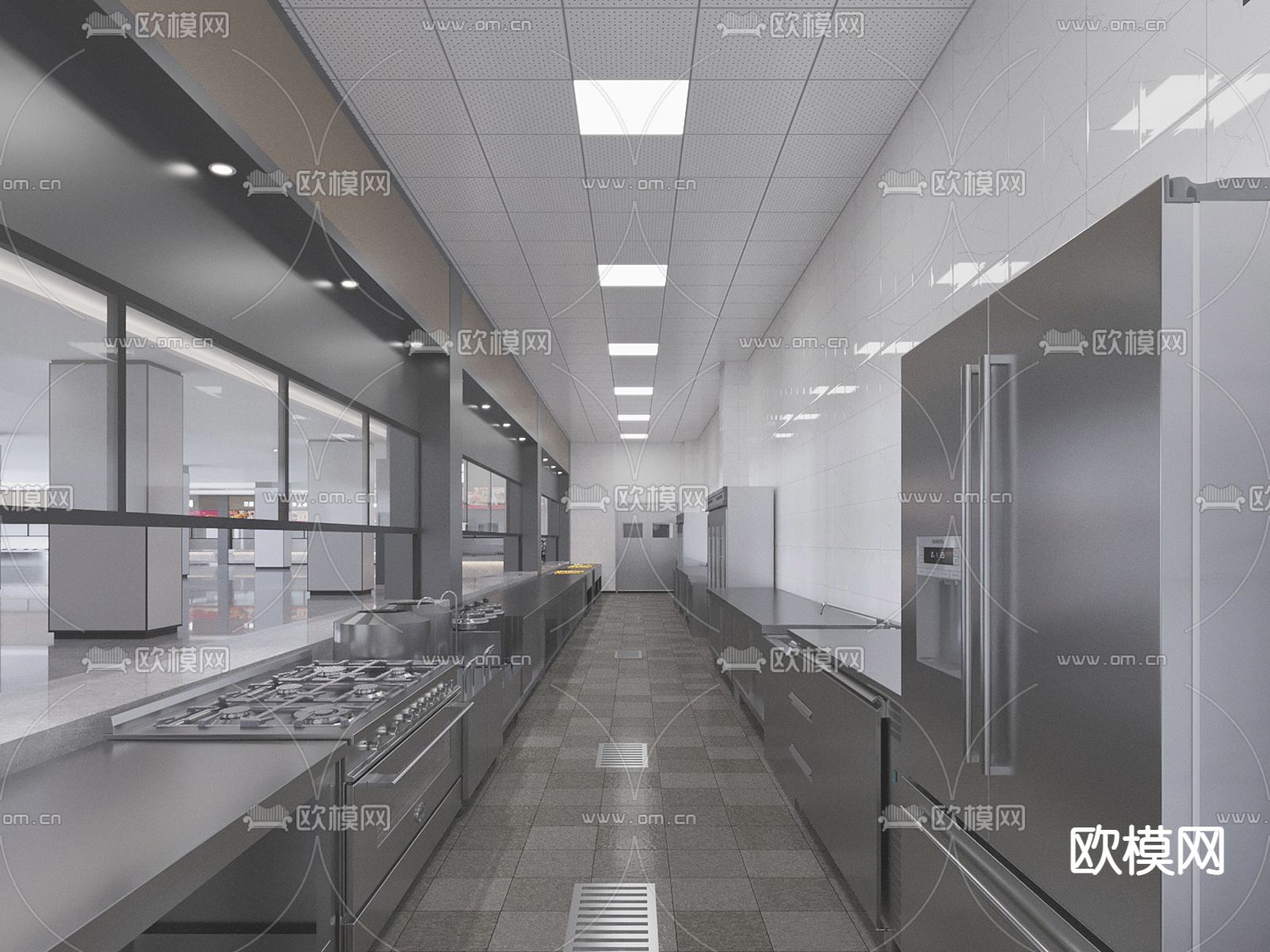 中央厨房 食堂后厨su模型下载（渲染图1）