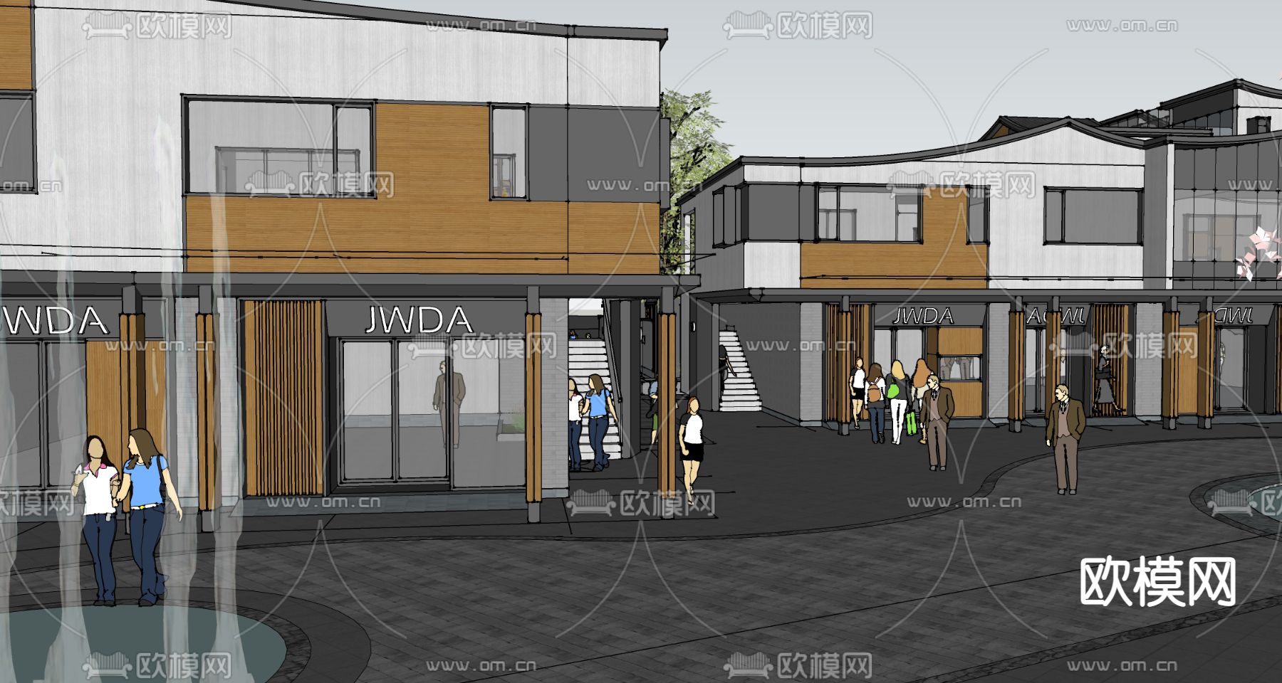 商业街su模型下载（渲染图4）