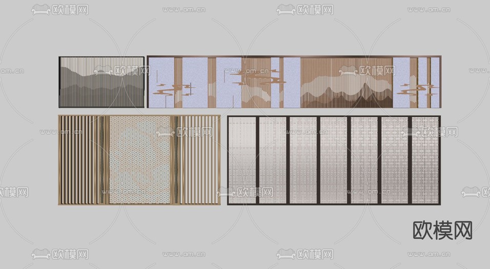 新中式景墙 栅格墙 花格墙su模型下载_ID14117793_sketchup模型下载-欧模网