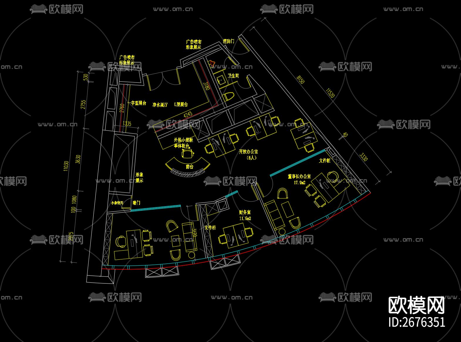 办公室平面cad施工图-免费3dmax模型库-欧模网