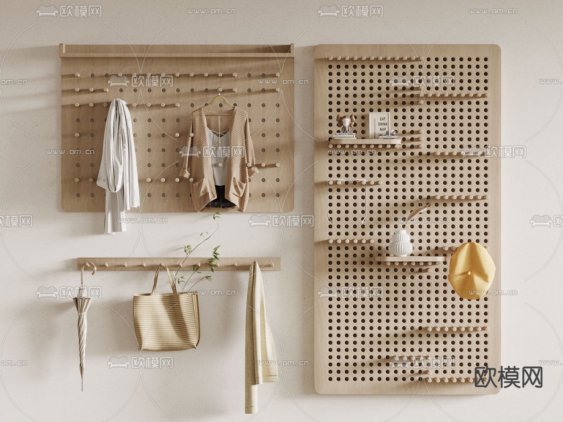 北欧洞洞板 挂衣板 衣帽架su模型下载（渲染图1）