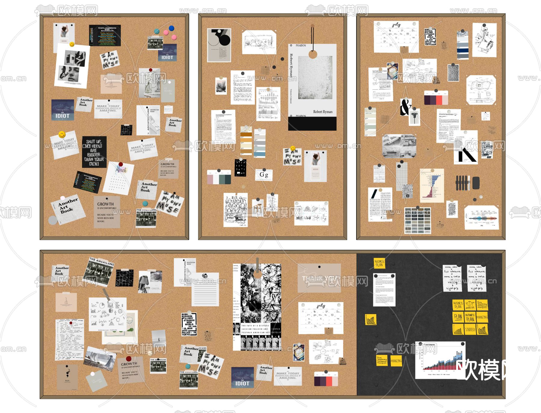照片墙 便签墙 软木板su模型下载（渲染图2）