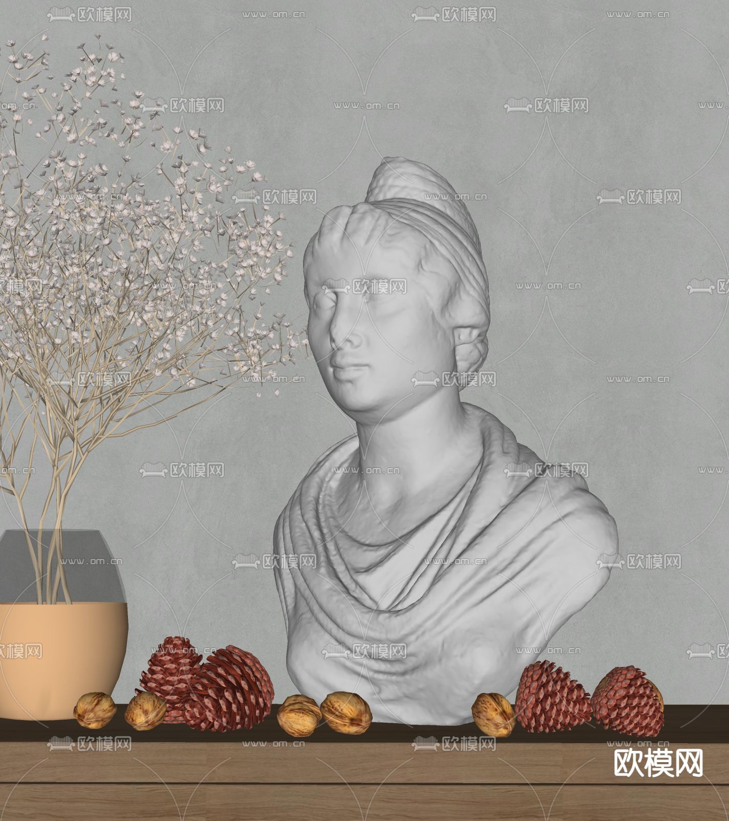 欧式人像雕塑 半身像 石膏像su模型下载（渲染图2）