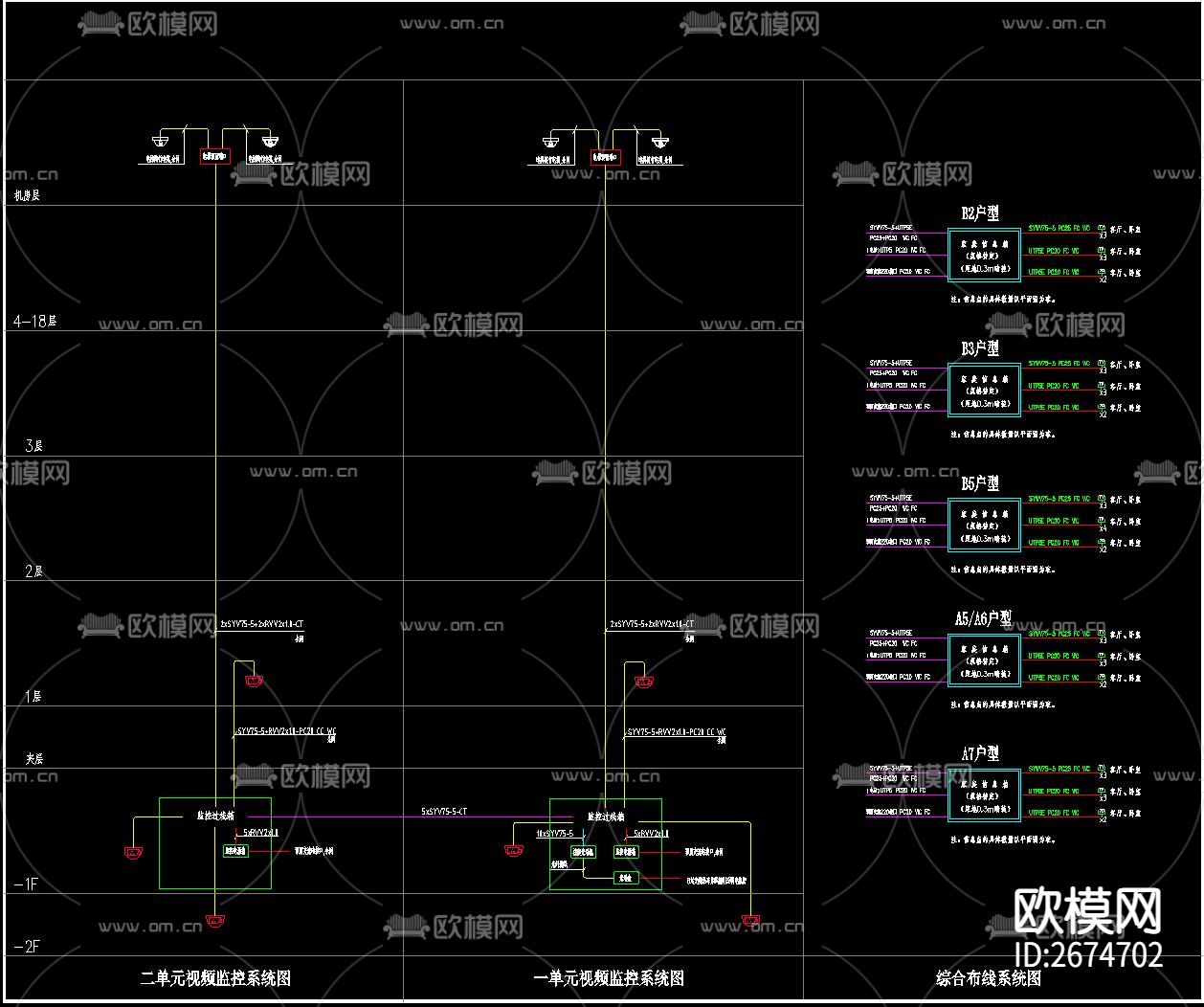 高层住宅楼电气弱电智能化cad施工图下载（渲染图6）