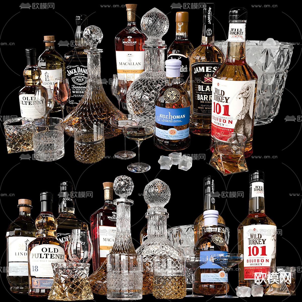 洋酒 酒瓶 酒水 酒杯su模型下载（渲染图1）