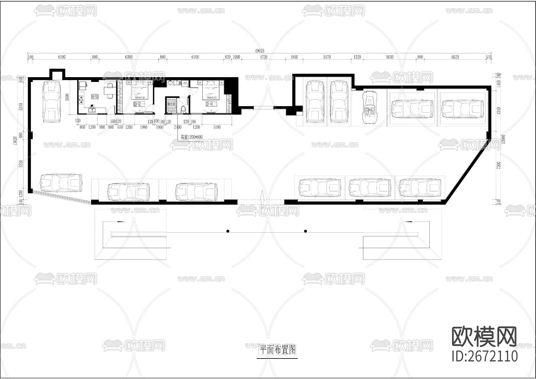 居住区车库cad平面图下载（渲染图1）