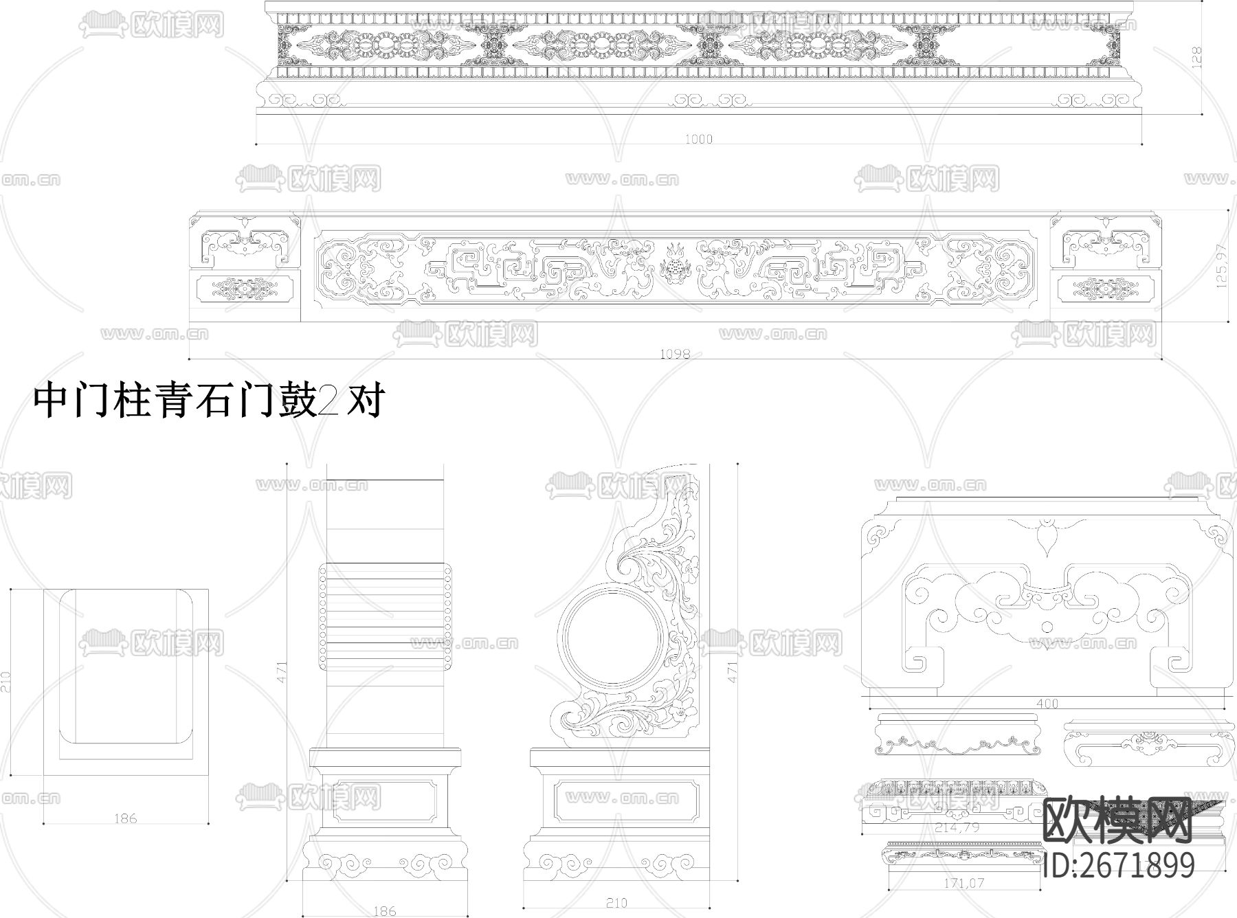 石柱底座观音cad图库