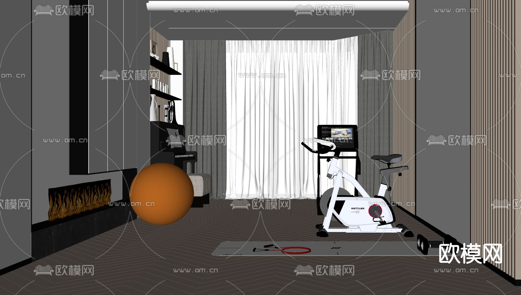 健身房 琴房su模型下载（渲染图2）