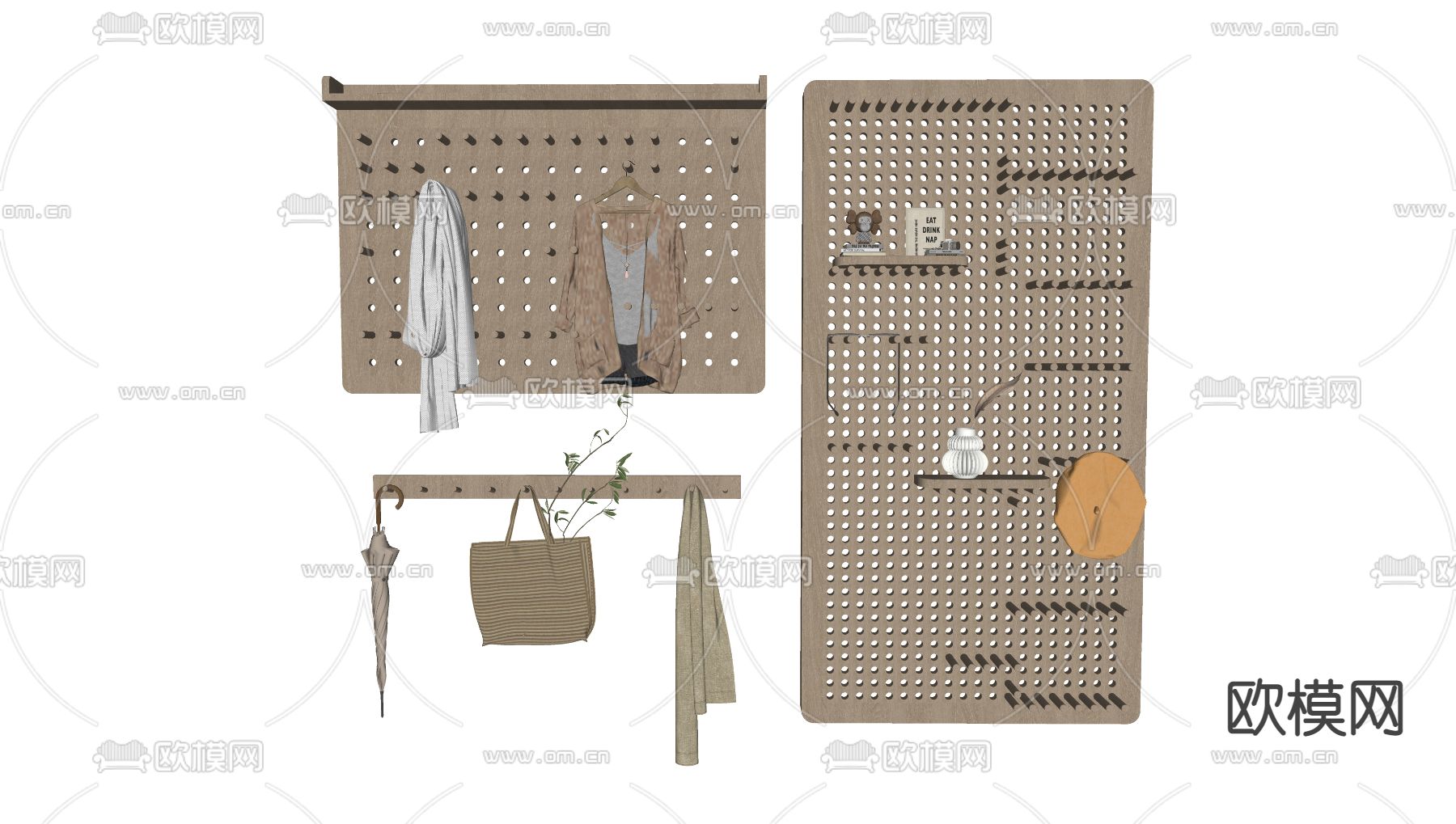 北欧洞洞板 挂衣板 衣帽架su模型下载（渲染图2）