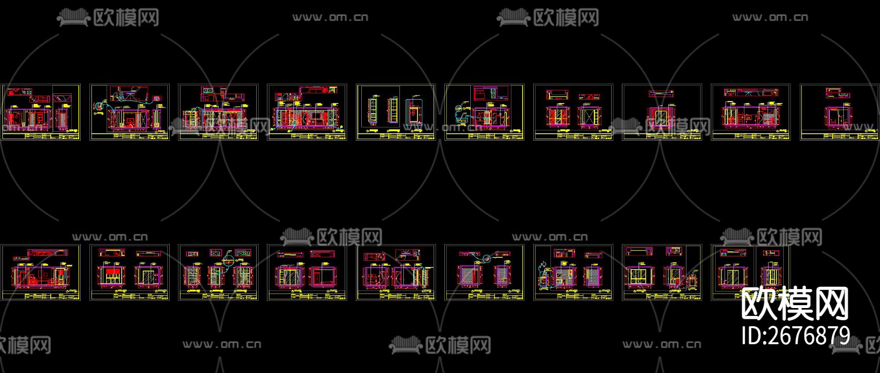 91²两室两厅家装CAD施工图下载（渲染图5）
