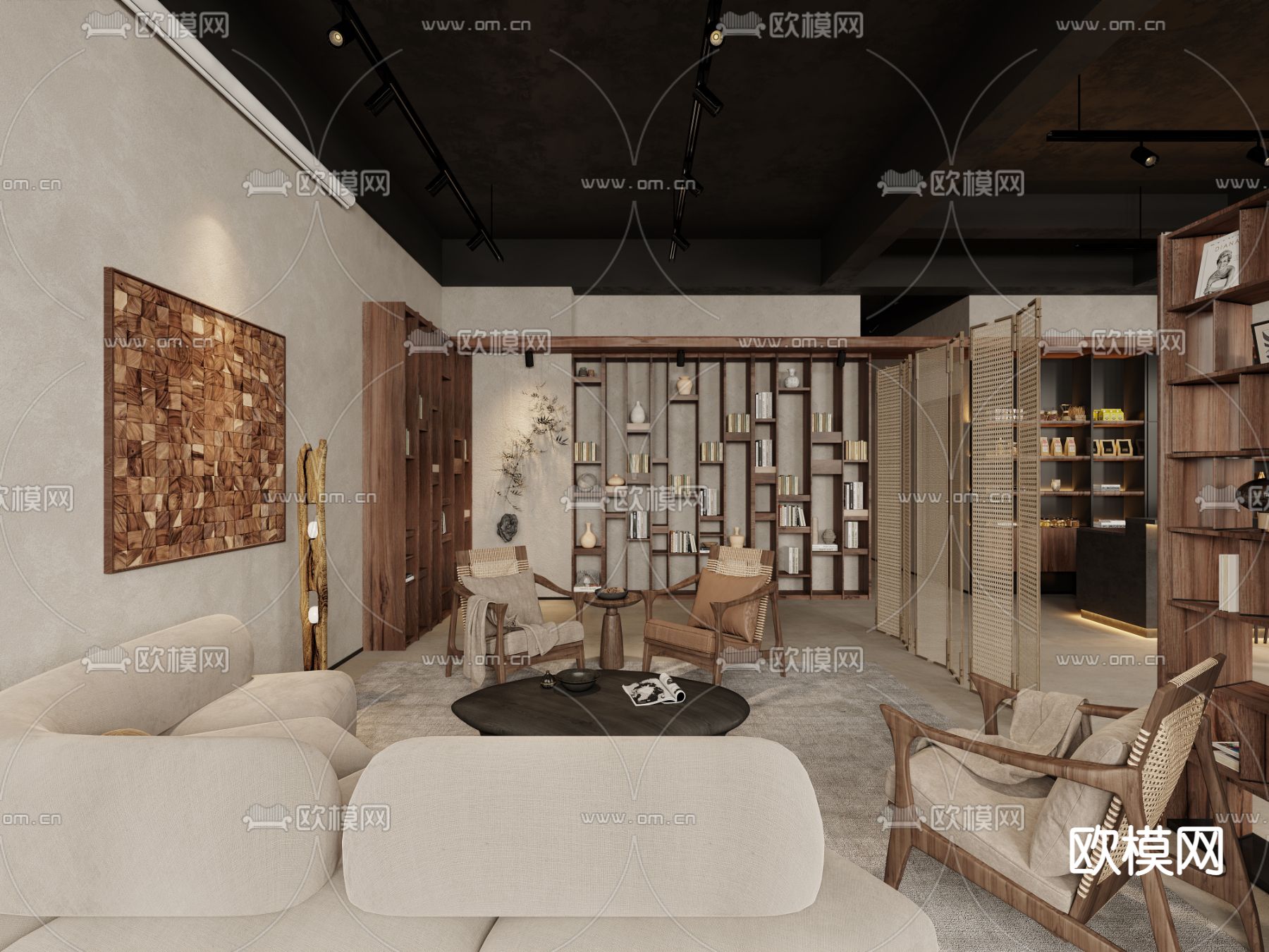 侘寂风咖啡厅3d模型下载（渲染图2）