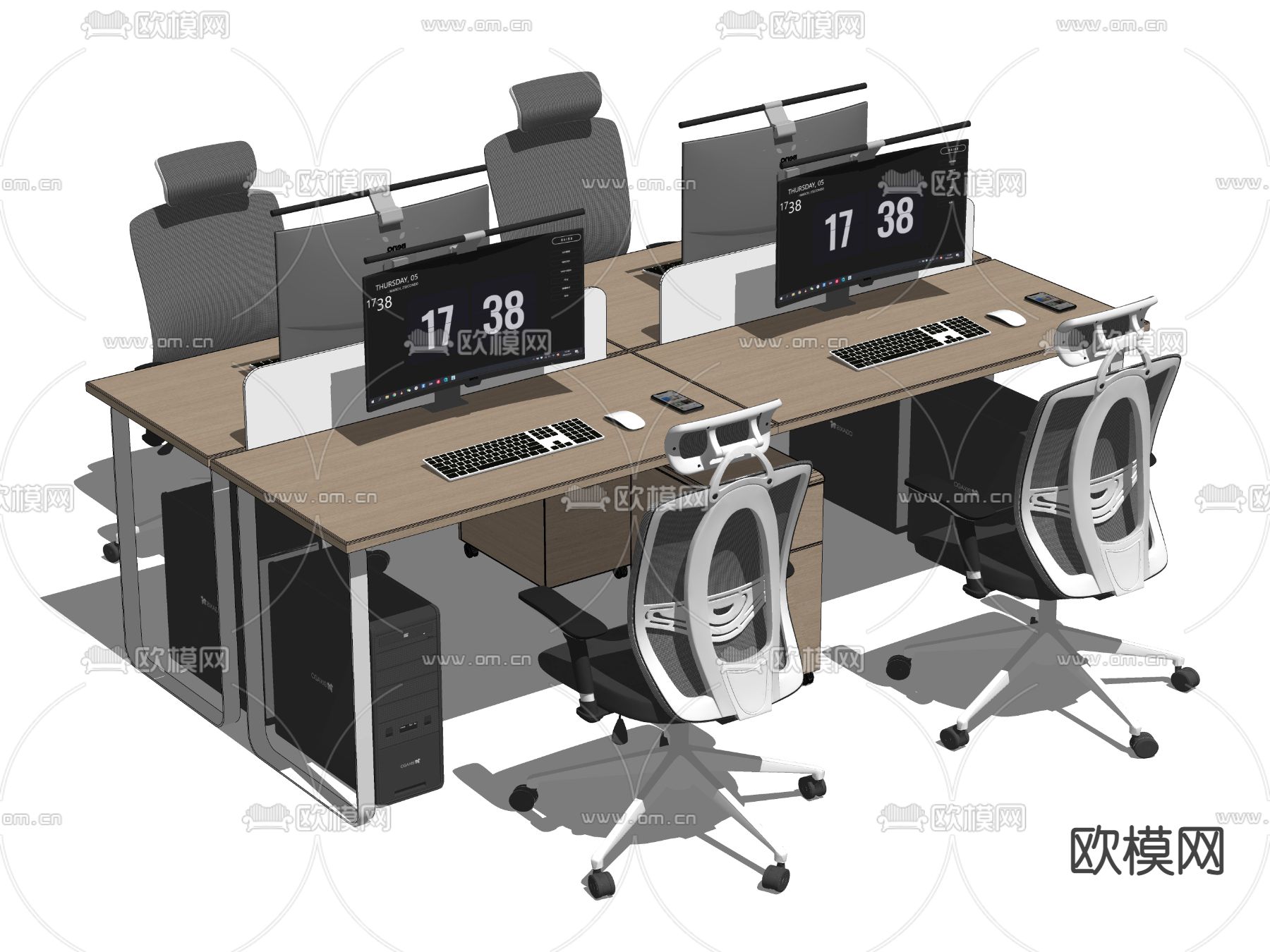 现代办公桌椅卡位su模型下载（渲染图2）