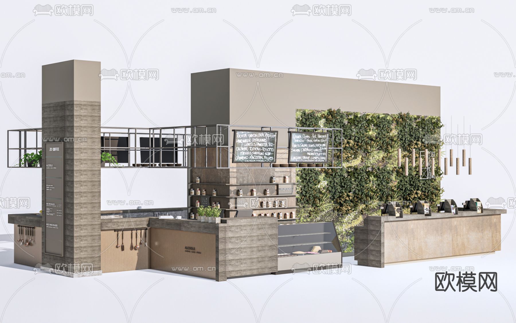 工业咖啡吧台 点餐台 操作台su模型下载（渲染图1）