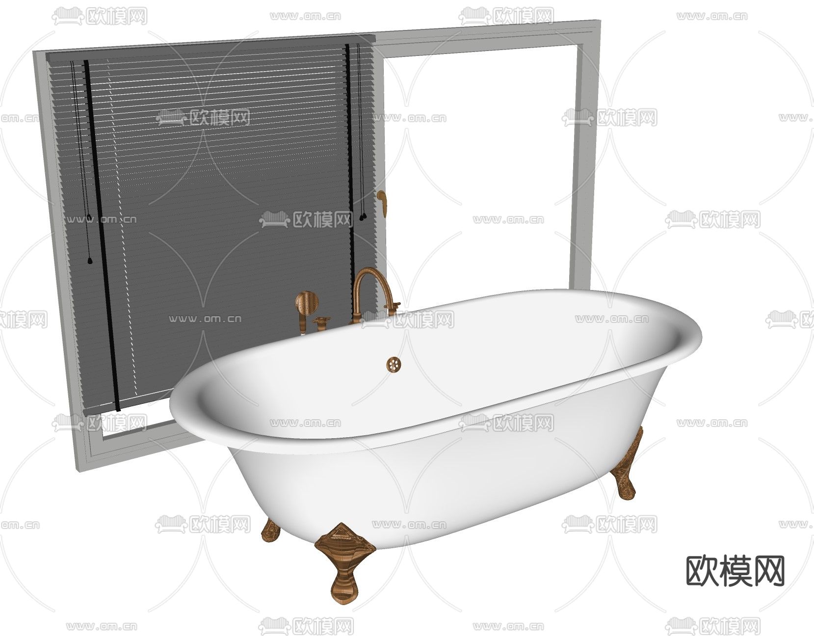 欧式浴缸 百叶帘su模型下载（渲染图2）
