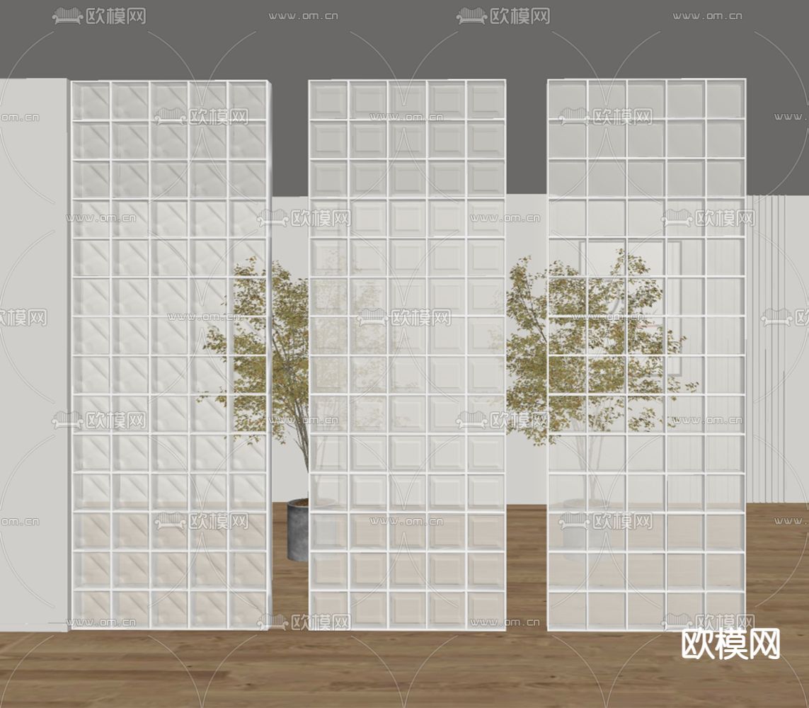 玻璃砖屏风 隔断su模型下载（渲染图2）