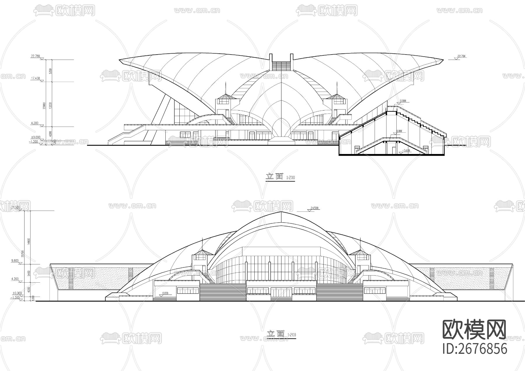 科技建筑CAD立面图下载（渲染图1）
